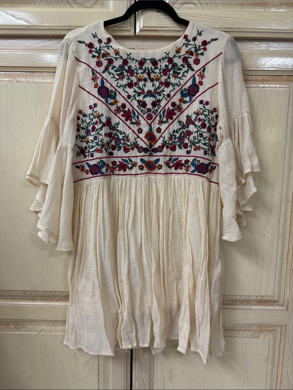 Umgee Cream Mini Dress with Multicolor Floral Embroidery - Picture 1 of 4